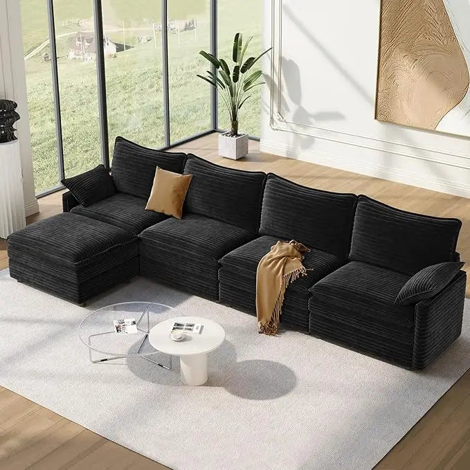 142" Cloud Couch Sectional Modular Sofa, Comfy Sectional Couch with Ottoman Deep Seat Chenille L Shaped Sofa, Modular Couches