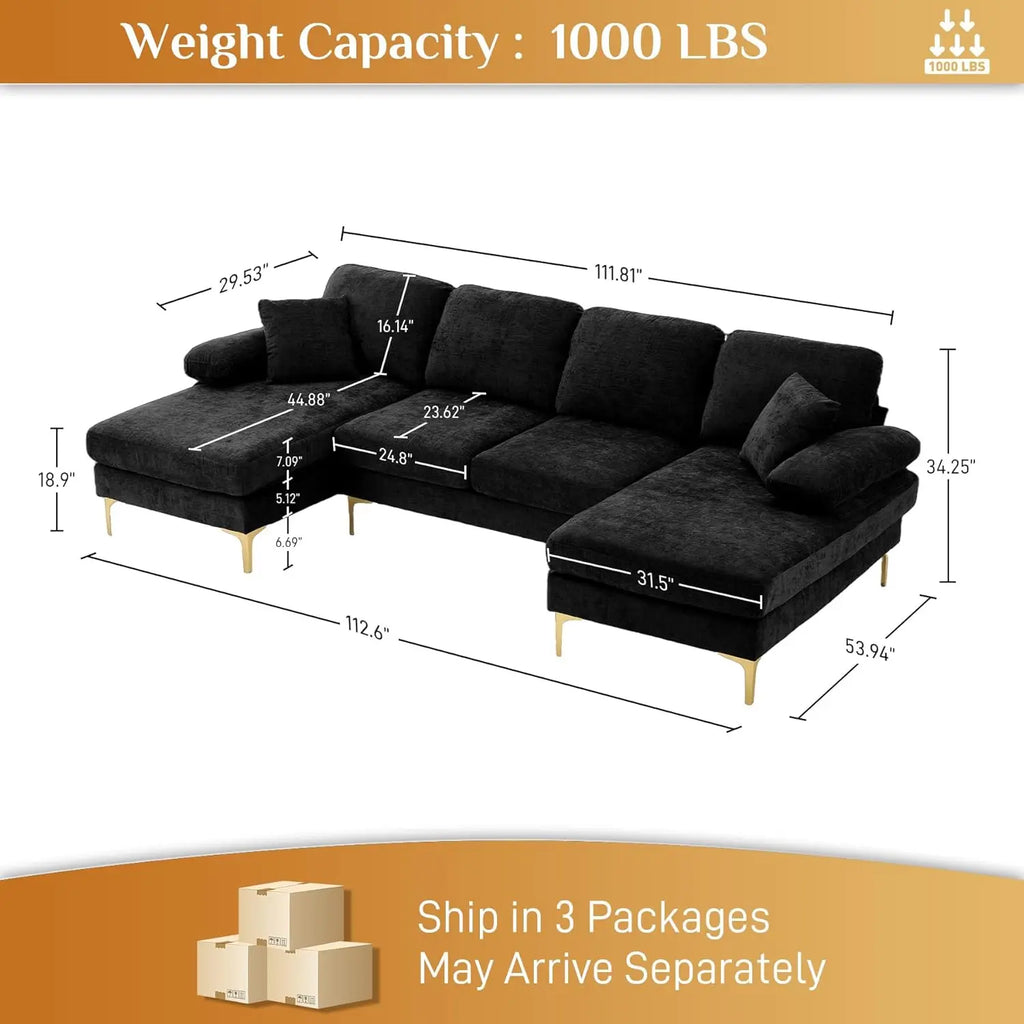 112" Cloud Sectional Sofa with Extra Deep Seat, U- Shaped Sectional Couches for Living Room 4 Seater Chenille Sofas & Couches Modern