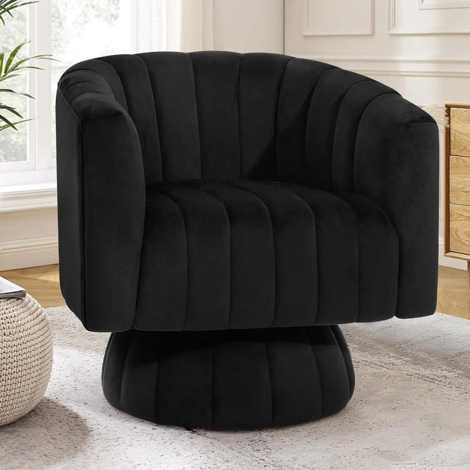 360° Swivel Accent Chair with Armrest Set of 2 Mid Century Tufted Velvet for Living Room/ Bedroom /Reading/ Beige