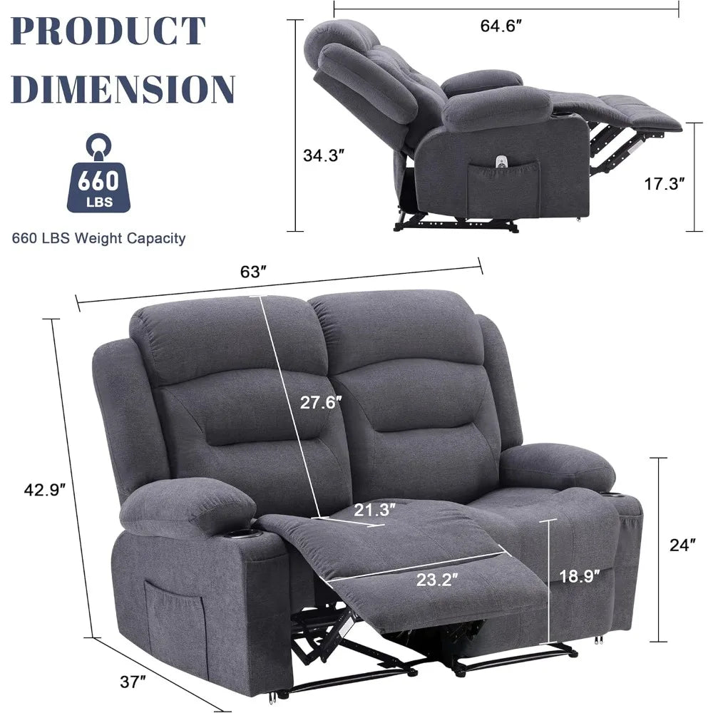 Spacious Two-Person Reclining Loveseat with Heating and Massage, Compact Recliner Sofa with Drink Holders and USB Charging