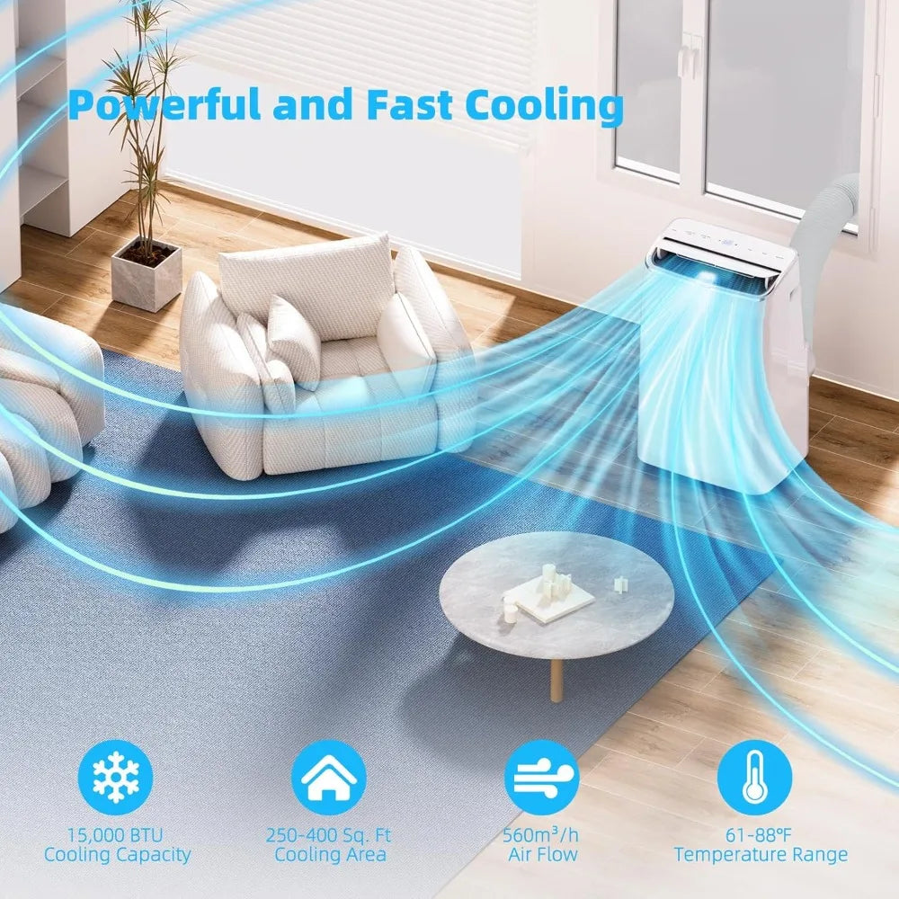 15,000 BTU Portable Air Conditioner, Portable AC Unit with Built-in Dehumidifier and Cooling Fan for Room up to 400 sq.ft