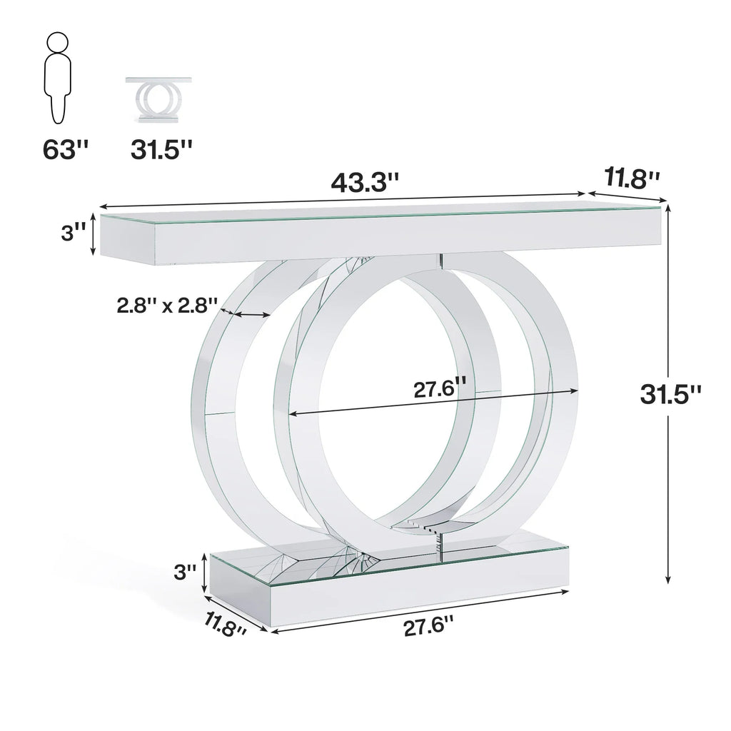 43.3-Inch (110cm) Mirrored Console, Entryway Table with Thickened Mirror Finish Tabletop