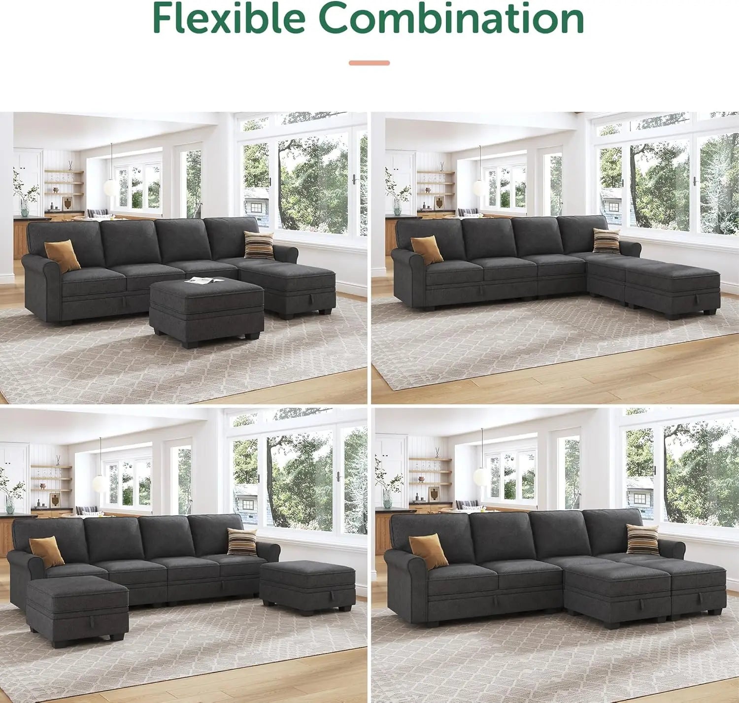 Sectional Sofa with Storage Seat U- Shaped Couch with Reversible Chaise Convertible Sectional Couches