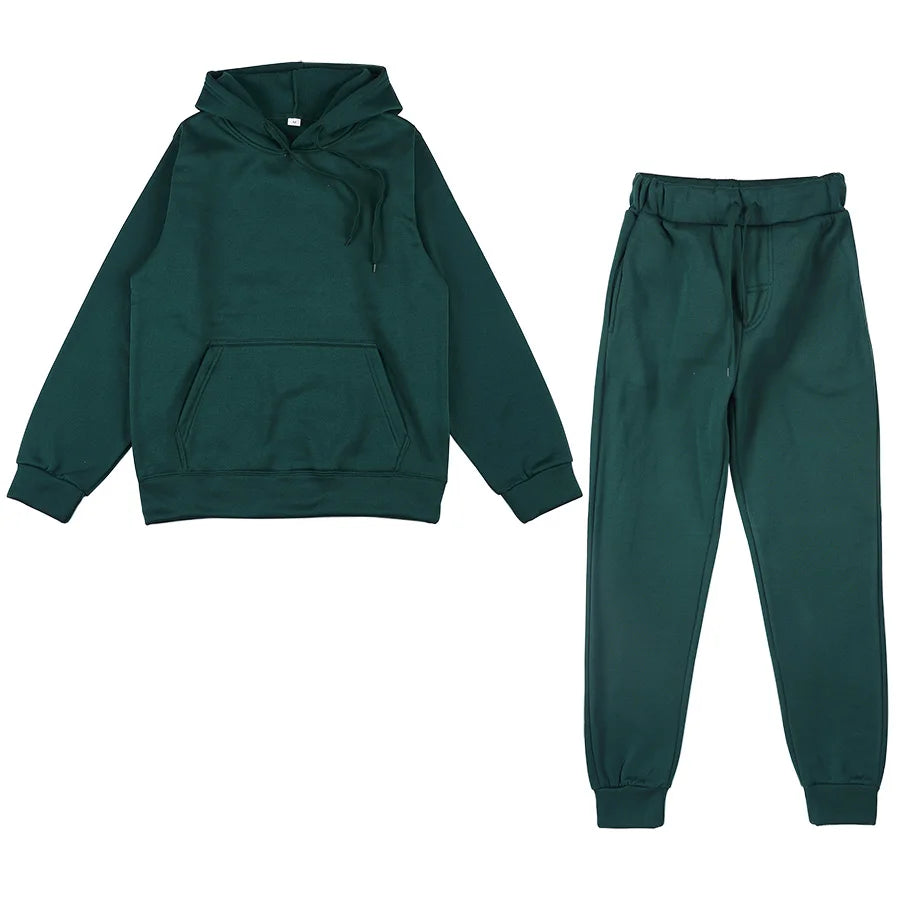 Two Piece Set Casual Fleece Tracksuit Women Winter/ Women's Set/ Oversized Hooded Long Sleeve Hoodie/ Sport Pants
