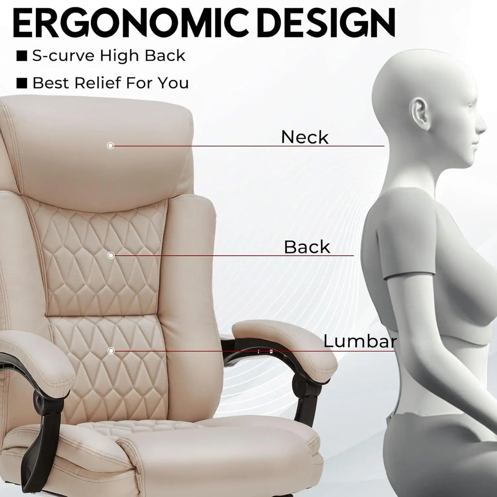 400lbs Reclining Office Chair with Footrest, Ergonomic Big and Tall Desk Chair for Heavy People (Khaki)