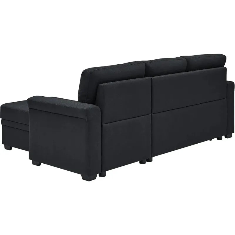 Modern 86" L-Shaped Sectional Sofa with Reversible Chaise, Storage, and Pull-Out Sleeper Bed for Living Rooms and Apartments