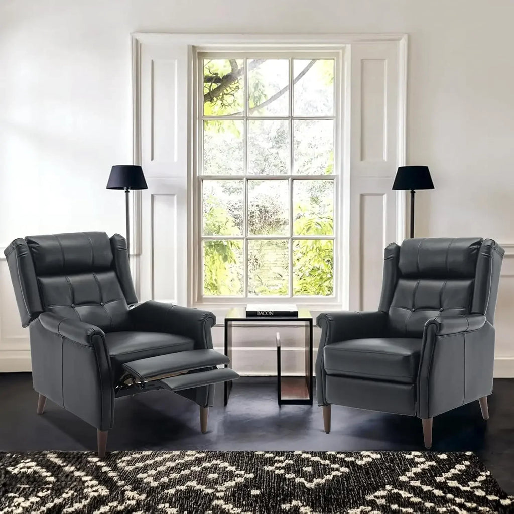 Wingback Pushback Recliner Chair, Modern Upholstered Leather Living Room Chair Armchair with Button Tufted Back, Black
