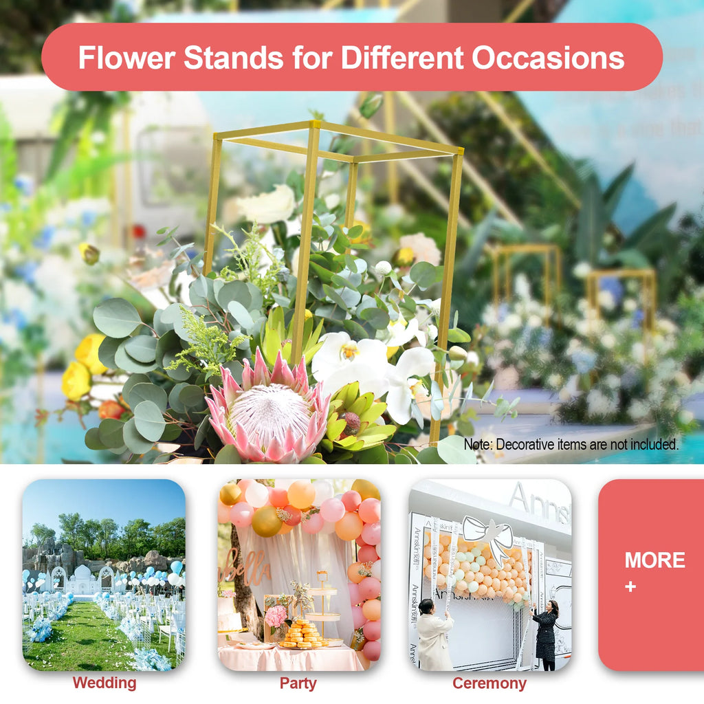 10PCS Metal Geometric Flower Vase Stand Gold Wedding Flower Stand 23.62inch Tall with Hammer for Party Table Centerpieces Events