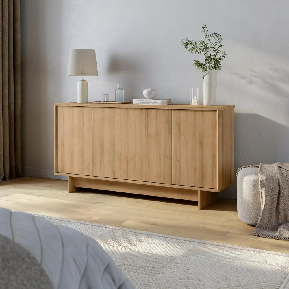 Elegant Natural Oak Sideboard: Versatile Storage Cabinet for Living Spaces, Kitchen, and Entryways
