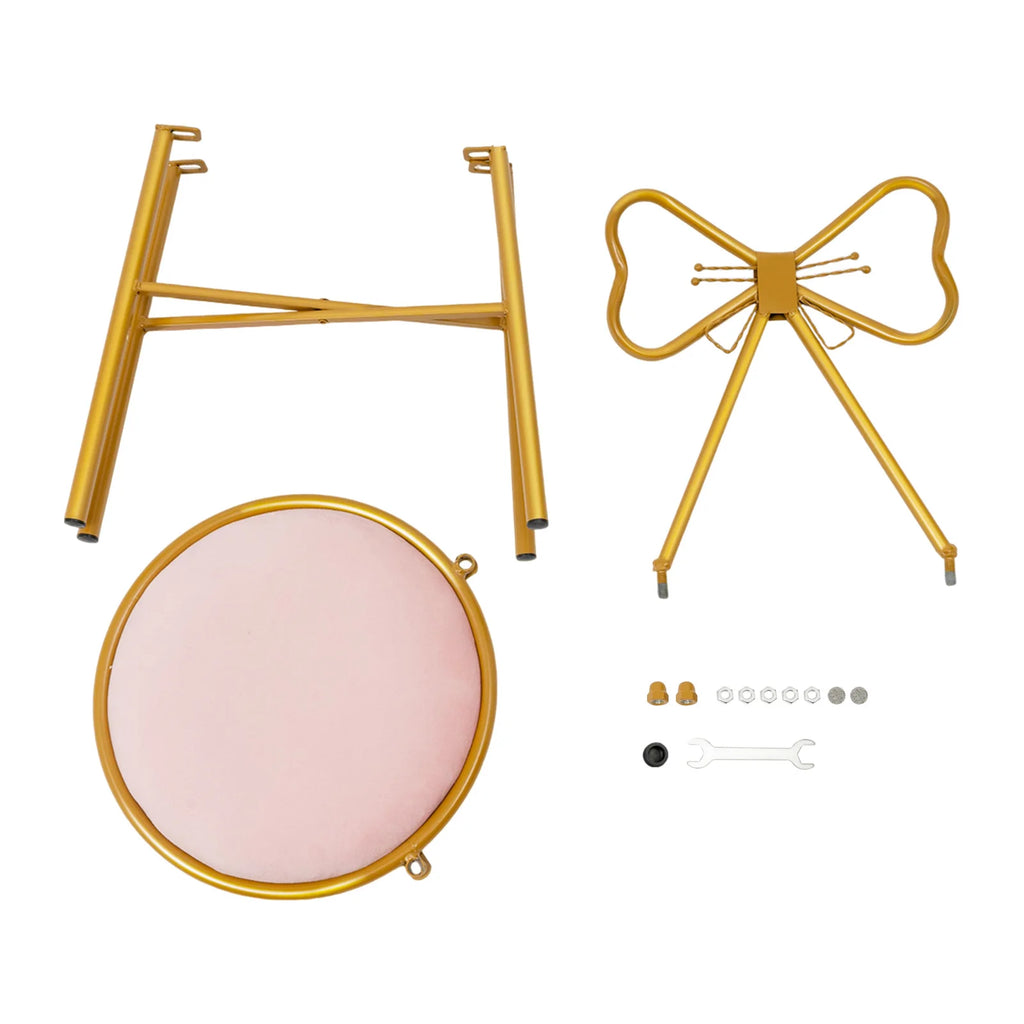 Elegant Pink Butterfly Backrest Chair with Soft Cushion, Iron Frame Dining Chair for Living Room Bedroom and Cafe Decor