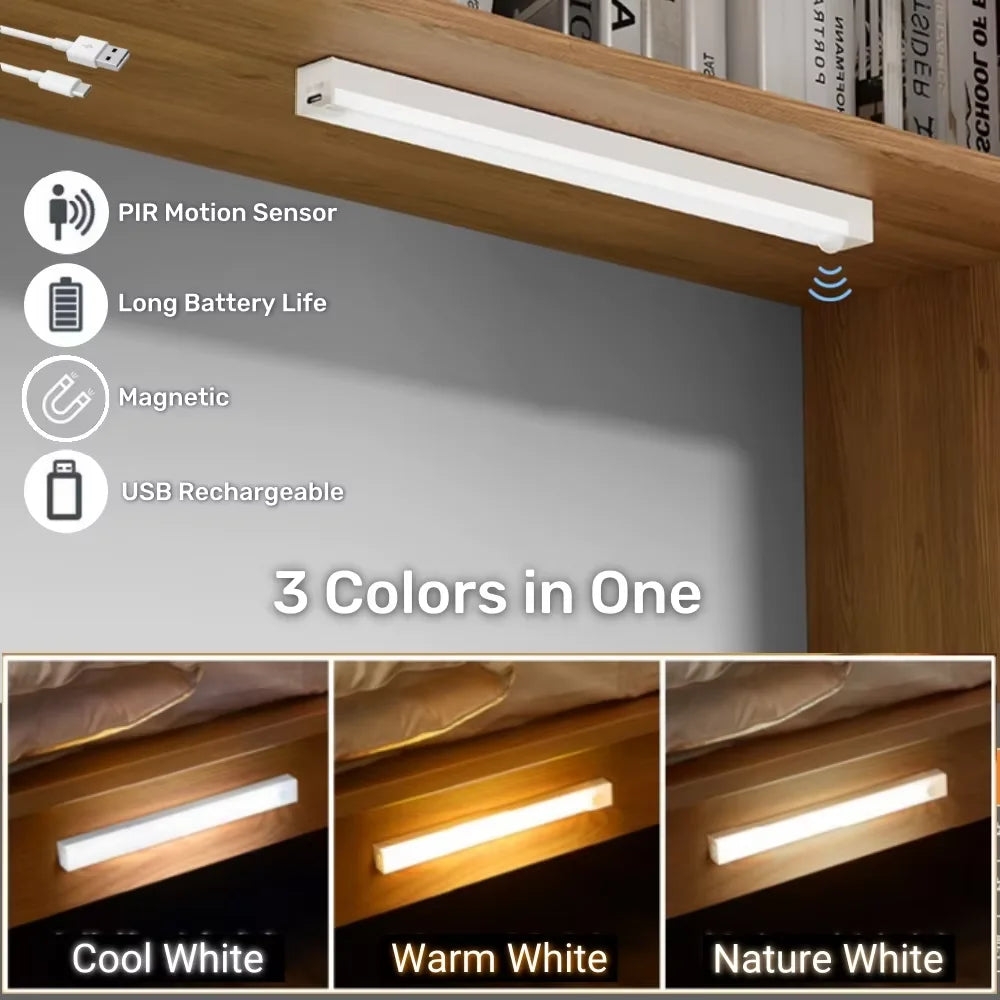LED Motion Sensor Light Wireless USB  Rechargeable Night Light Portable Induction Lamp for Cabinet/ Wardrobe/ Staircase