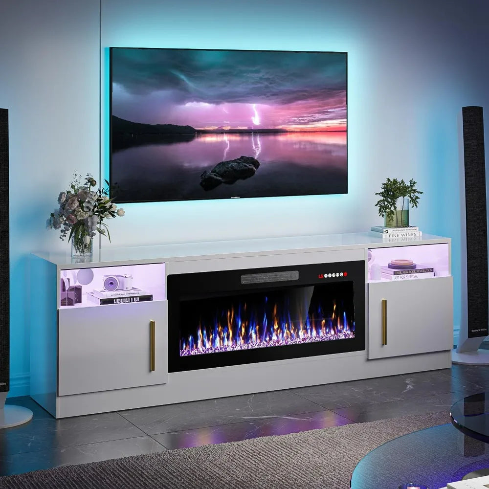 Fireplace with TV Stand 36" inch Electric Fireplace Up to 80" TVs, LED Light Entertainment Center, 70" Modern Wood High Gloss