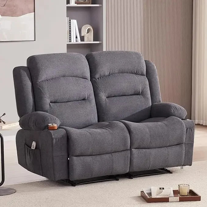 Spacious Two-Person Reclining Loveseat with Heating and Massage, Compact Recliner Sofa with Drink Holders and USB Charging