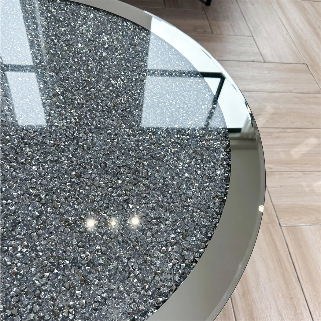 Luxury Round Mirrored Coffee Table Silver Coffee Table Accent Side Table  for Living Room,Bedroom