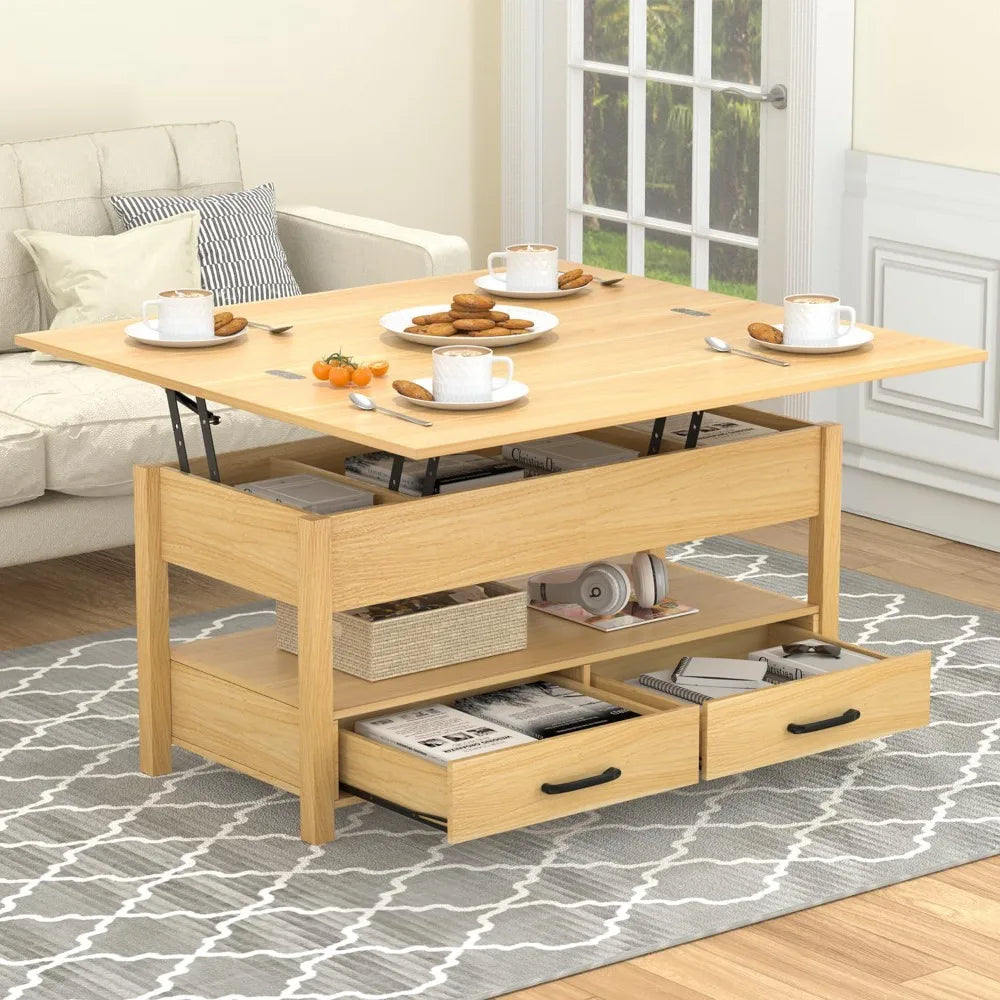 42'' Lift Top Coffee Table, 4-in-1 Multifunctional Lift Coffee Table with Storage & Hidden Compartments, Farmhouse Coffe Table