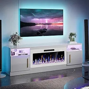 Fireplace with TV Stand 36" inch Electric Fireplace Up to 80" TVs, LED Light Entertainment Center, 70" Modern Wood High Gloss