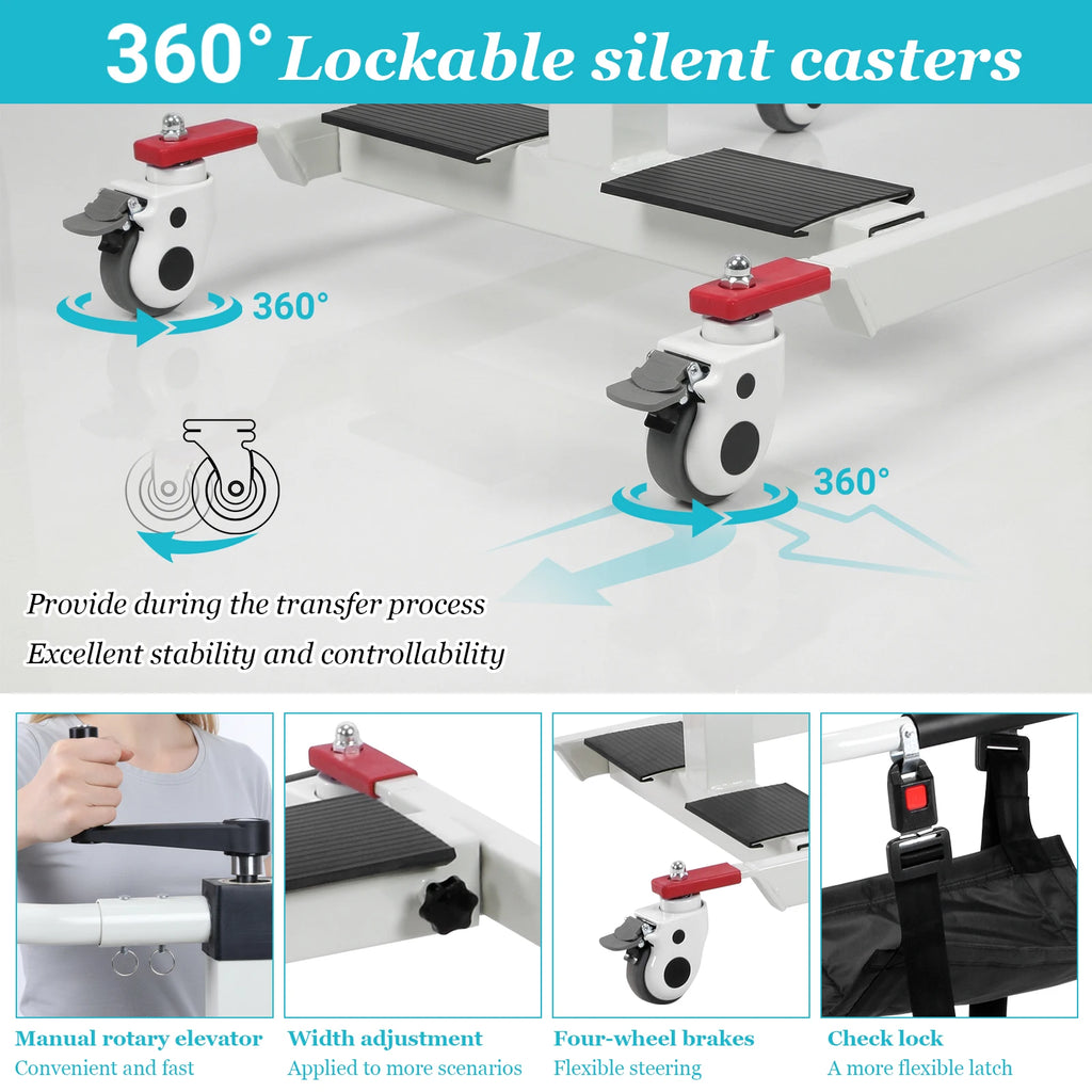 Portable Car Lift Aid Transport Chair with Adjustable Height & Width/ Transport Wheelchair with Wheels for Elderly and Disabled
