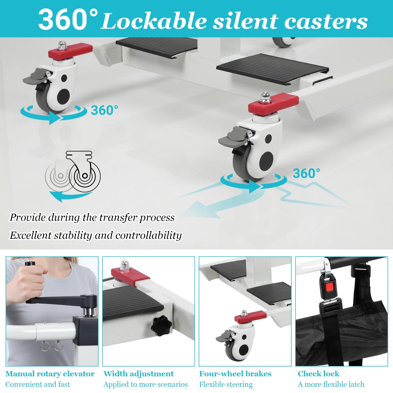 Portable Car Lift Aid Transport Chair with Adjustable Height & Width/ Transport Wheelchair with Wheels for Elderly and Disabled