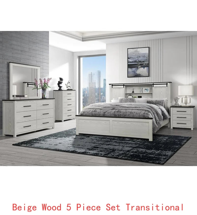 5-Piece King Size Bedroom Furniture Set in Beige