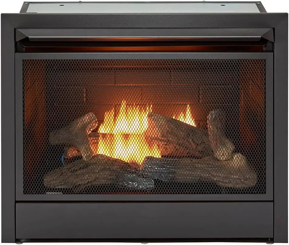 Ventless 26,000 BTU Heats 1,350 Square Feet Dual Fuel No-Clearance Gas Fireplace Insert with Remote Control, Black