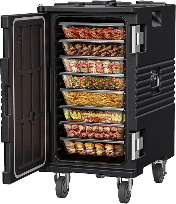 127QT Insulated Food Carrier with Swivel Casters, Stainless Steel Latch and Door Shaft, Suitable for 8 Full-Size Trays