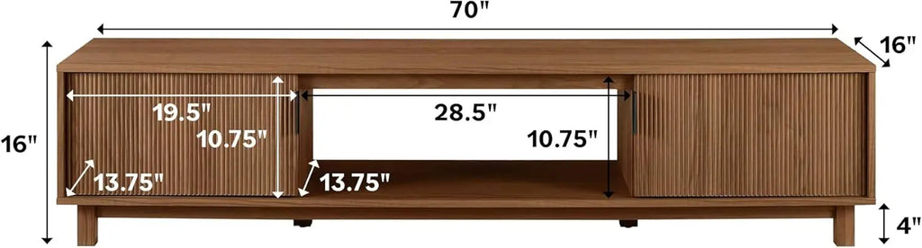 Modern Fluted-Door Low Stand for TVs up to 80 Inches, 70 x 15.75 x 16 inches, Mocha