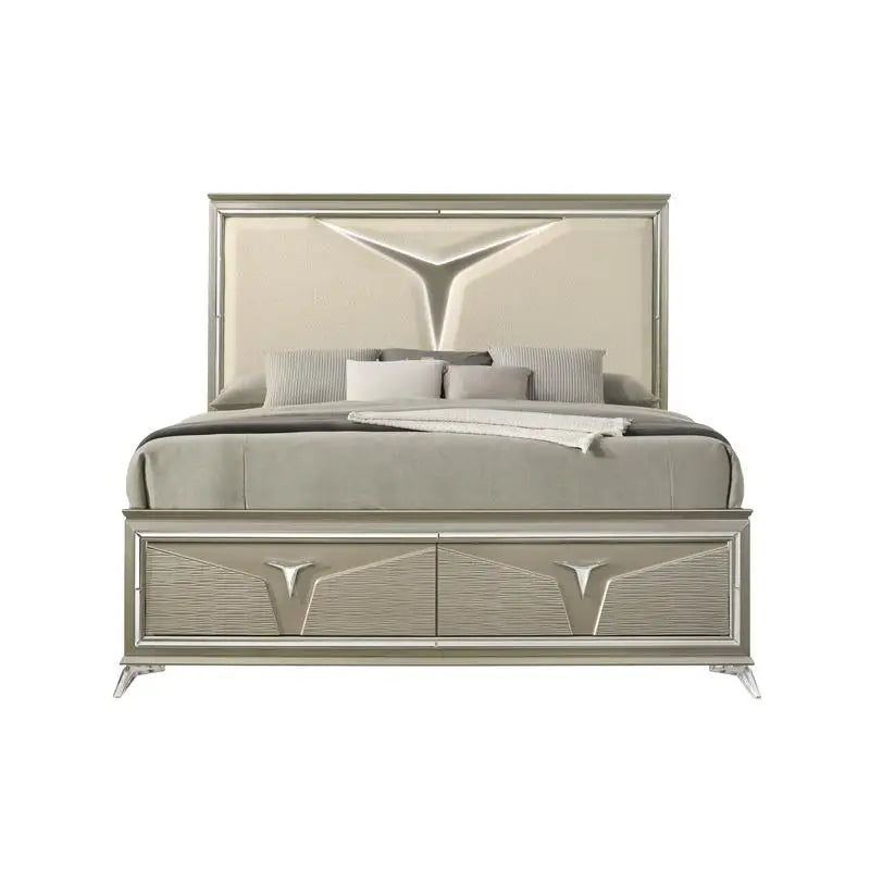 Modern King 4PC Bedroom Set, Wood Construction, LED Headboard