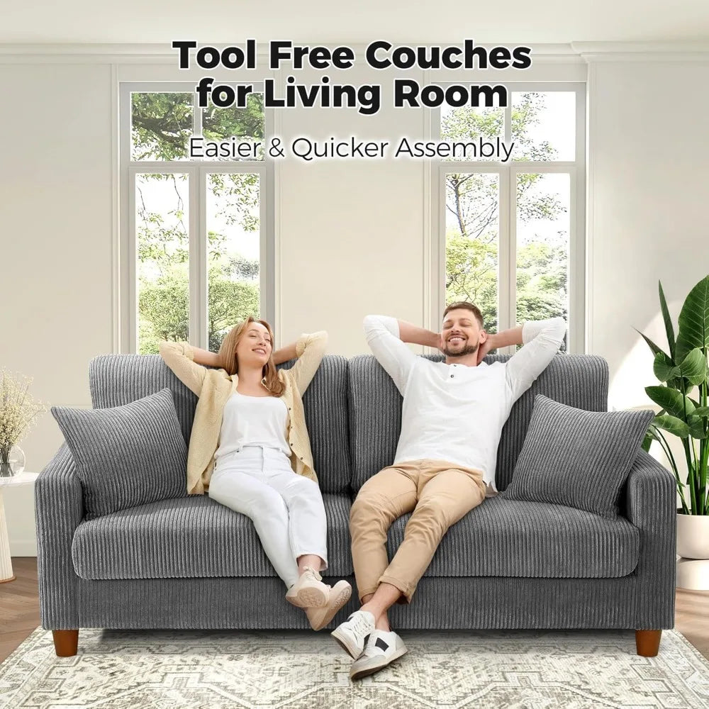 The New-70in Grey Sofa, Couches For Living Room 21" Extra Deep Seats, Comfy Corduroy Sofas For Living Room No Tool Assembly