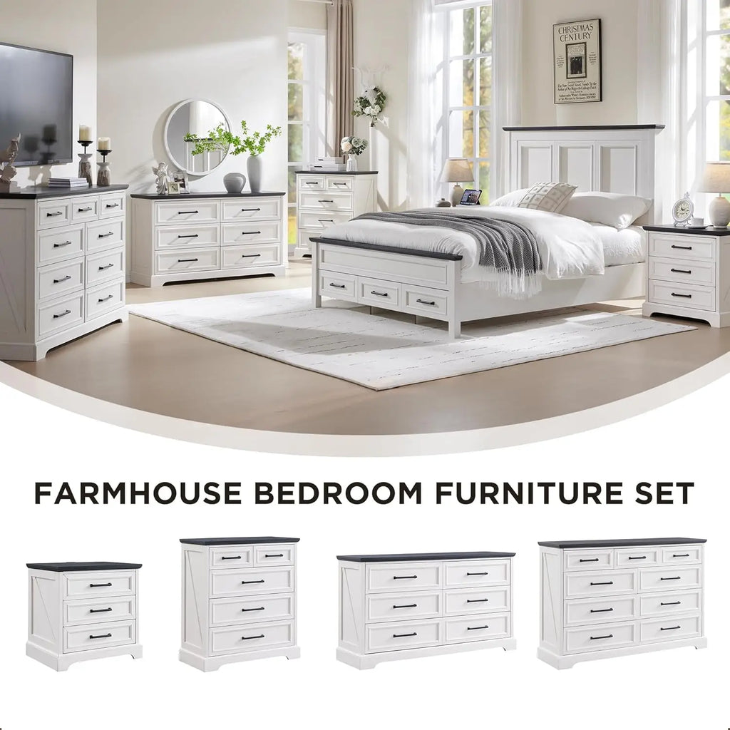 Farmhouse 9 Drawer 36" Dresser for TV Stand , Rustic Wood, Living Room, Hallway, Off White
