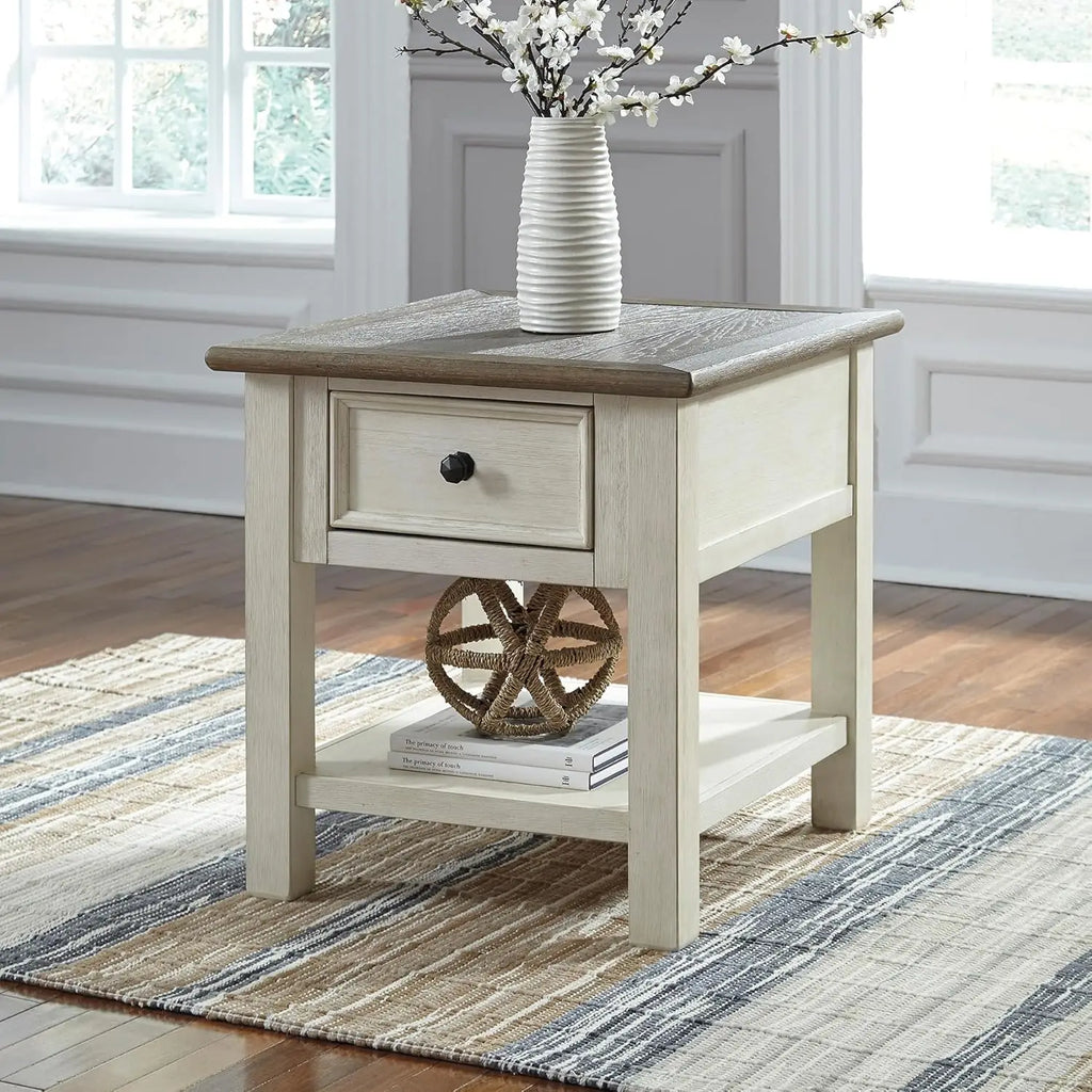 Farmhouse Square Two-Toned End Table, Antique Cream