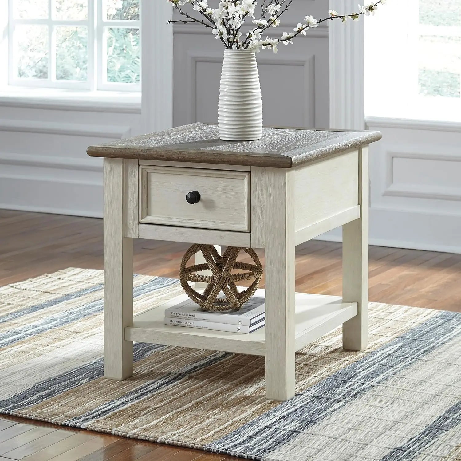 Farmhouse Square Two-Toned End Table, Antique Cream