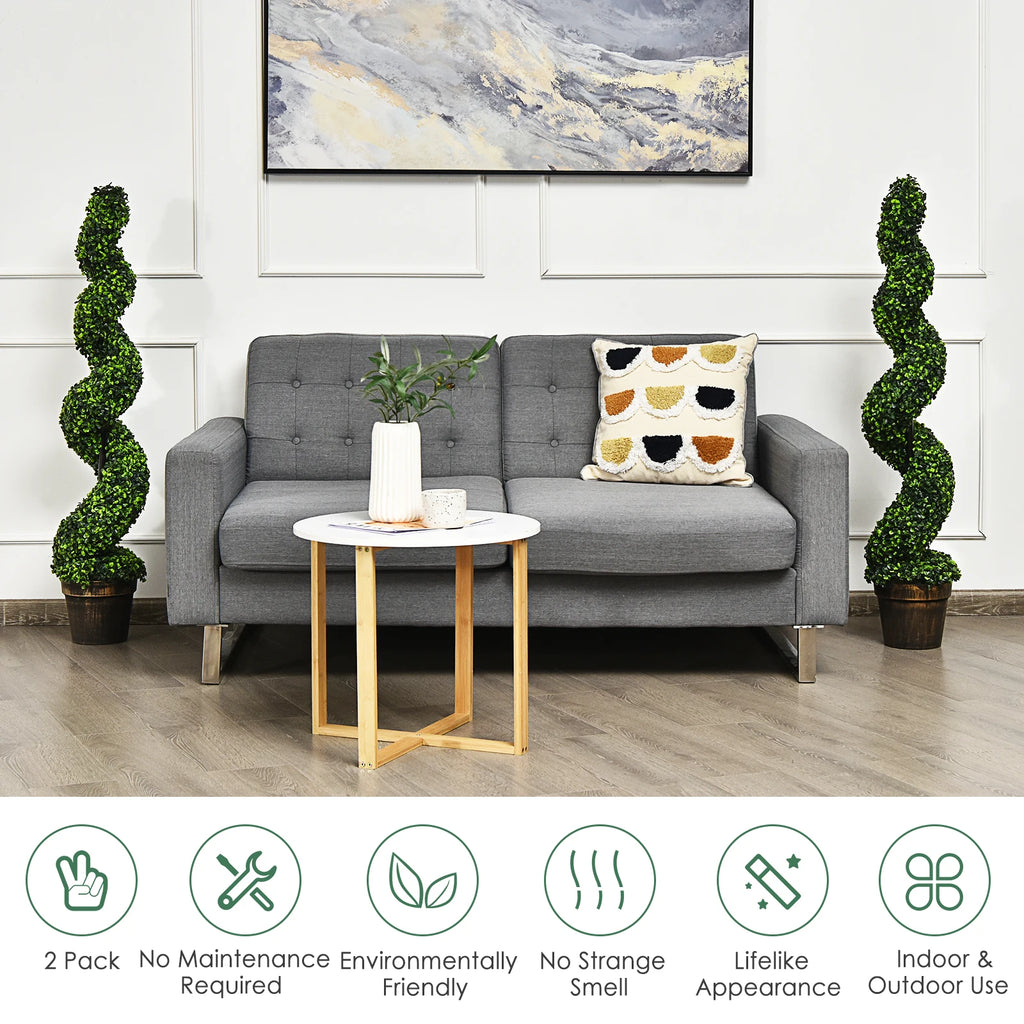 2 Pack 4FT Artificial Spiral Boxwood Topiary Tree Indoor Outdoor Decor