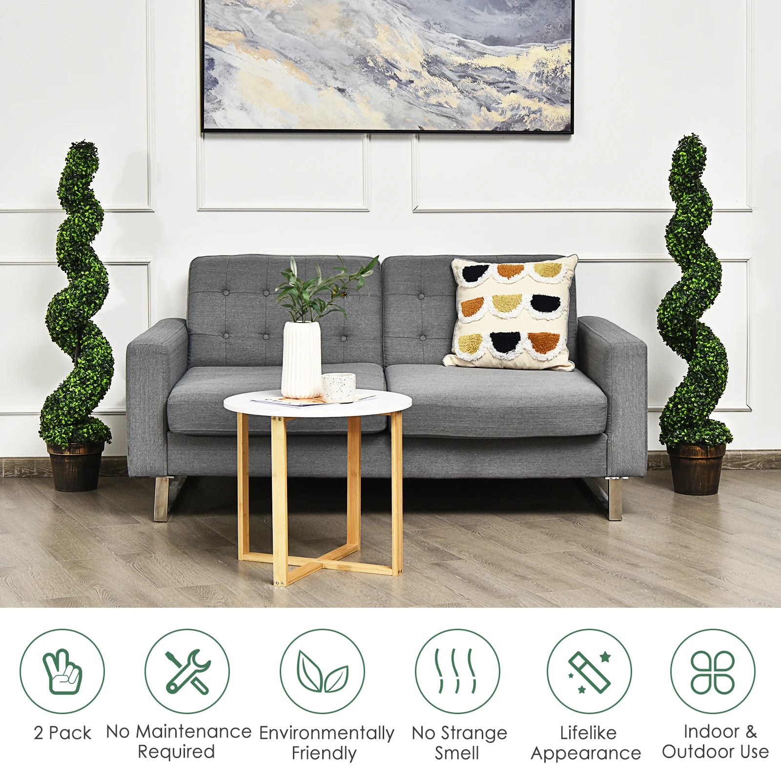 2 Pack 4FT Artificial Spiral Boxwood Topiary Tree Indoor Outdoor Decor