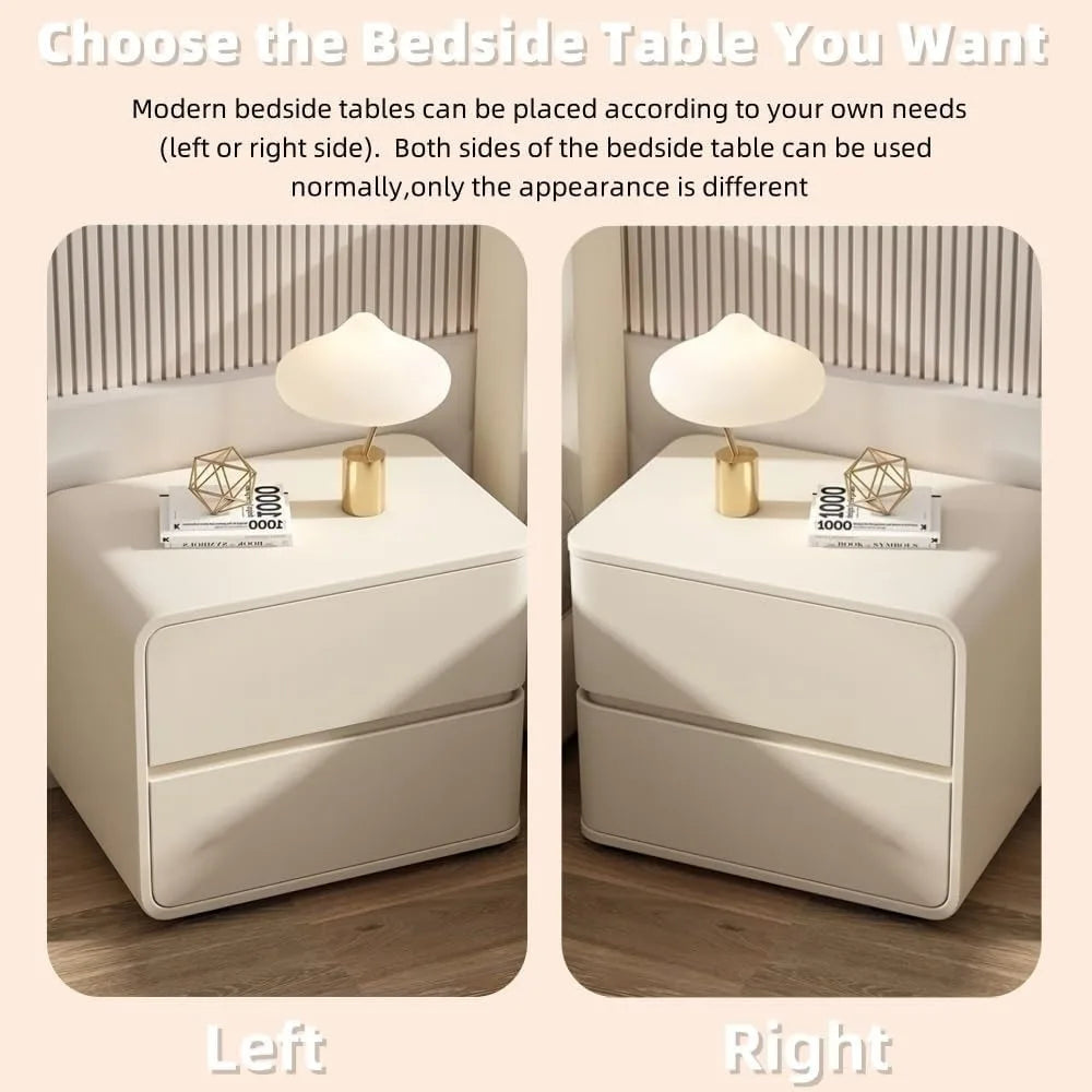 Minimalist Bedside Table - Wood Nightstand with 2 Drawers & Leather Storage - Multifunctional Side Table for Bedroom & Living