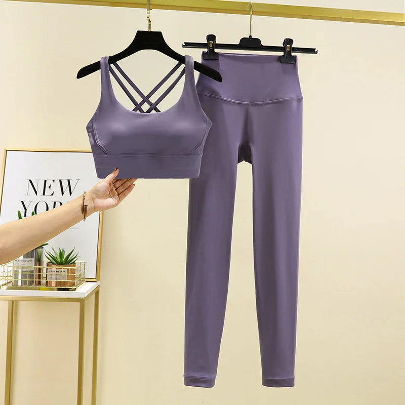 TRY TO BN Women's Tracksuit Yoga Set Fitness Leggings/ Sports Bra/ Naked Sportwear Breathable Workout Two Pieces Suit Gym Clothes