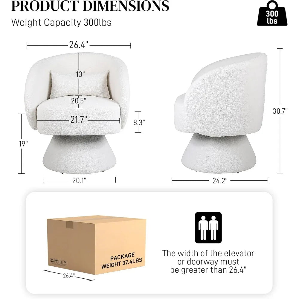 Swivel Barrel Chair, 360 Degree Modern Small Round Boucle Sherpa Swivel