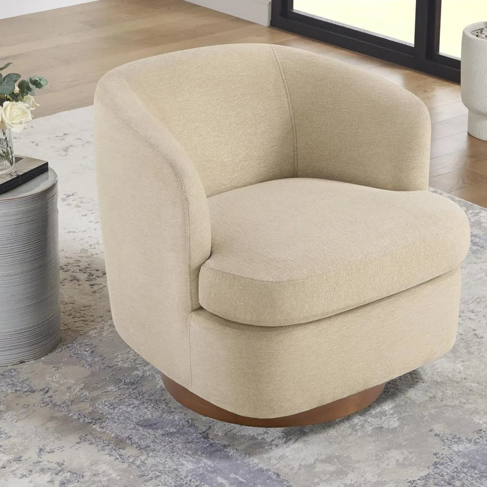 Swivel Accent Chair, Barrel Armchair with Upholstered Performance Fabric and Wood Base for Bedroom Waiting Living Room, 2 PCS