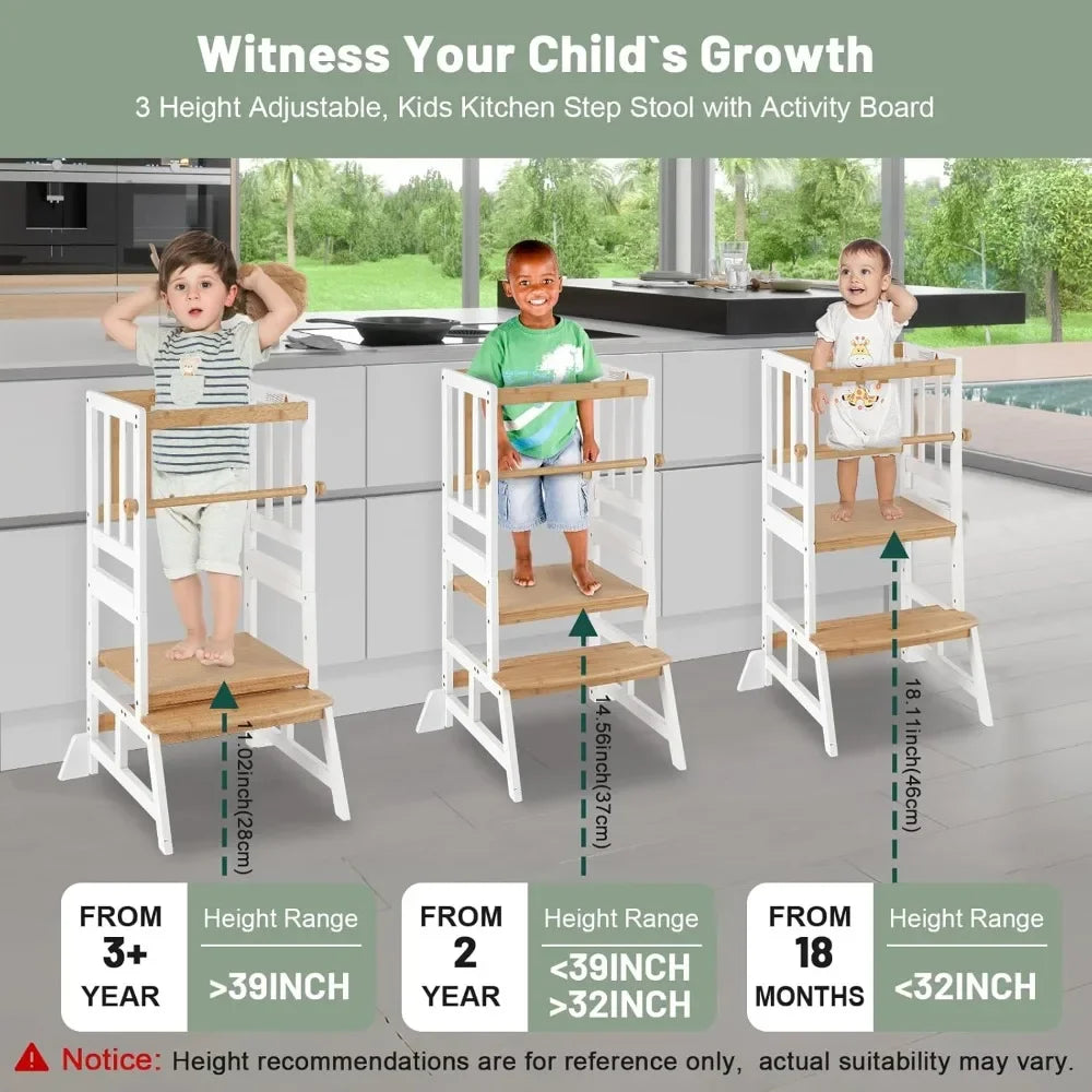 Customizable-Toddler Standing Tower - Adjustable Height Toddler Kitchen Stool Helper - Kids Kitchen Step Stool