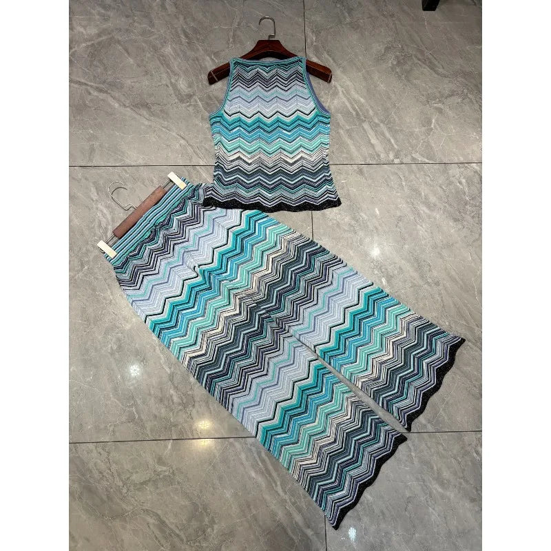 Metallic Striped Print Short Camisole and Pants Set for Women 2026 Summer New Slim Fit Versatile High-end Set Women Clothing