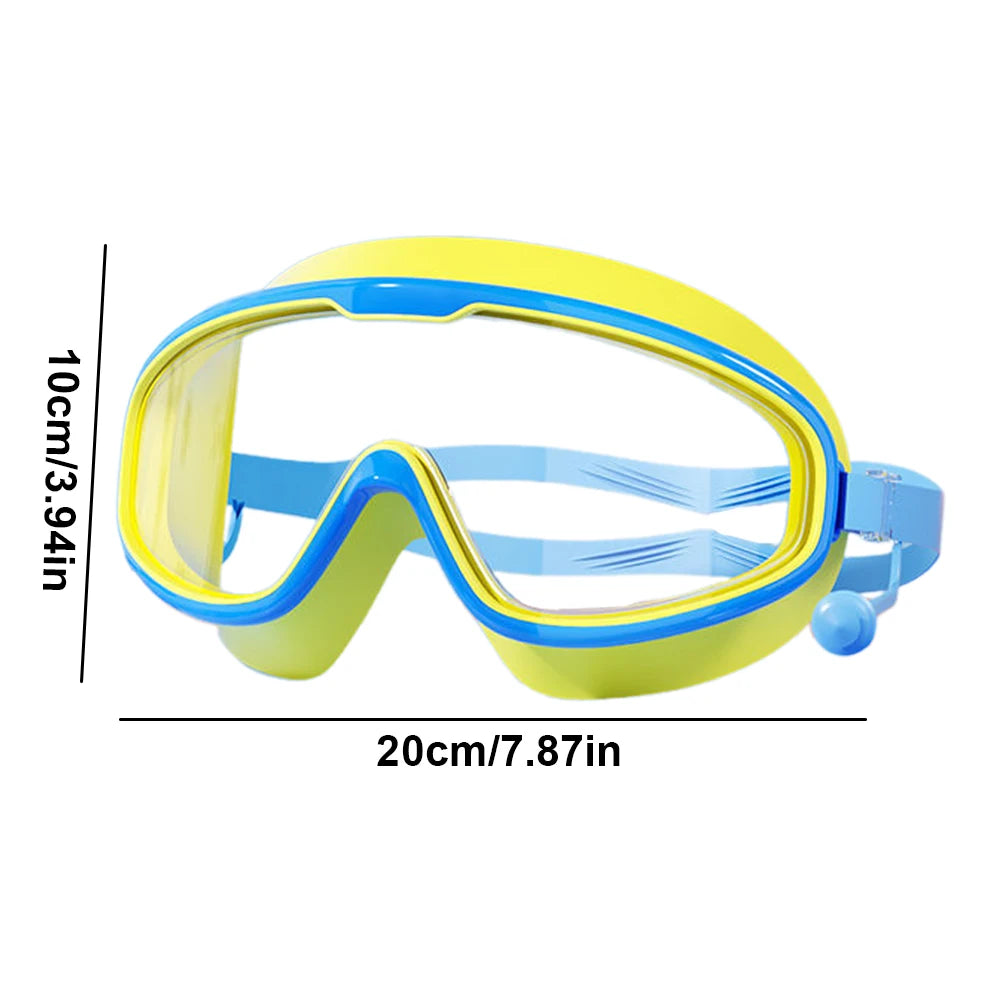 Kids Swim Goggles HD Swim Glasses with Earplugs/ UV Protection Swimming Goggles/ Large Frame Swim Sports Eyewear for Boys/ Girls