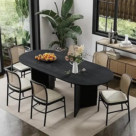 Modern Farmhouse Oval Dining Table Seats 6, Wooden Table with Scratch-Resistant Surface and V-Shaped Legs