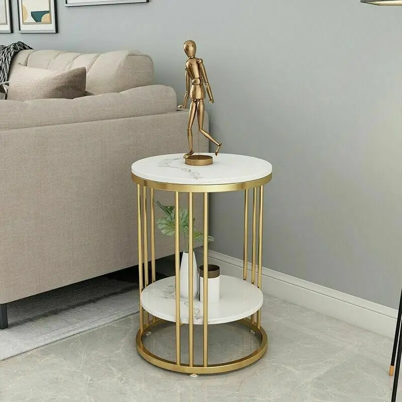 2-Tier White Marble Side Table , Coffee Table, Nightstand, Jewelry Storage