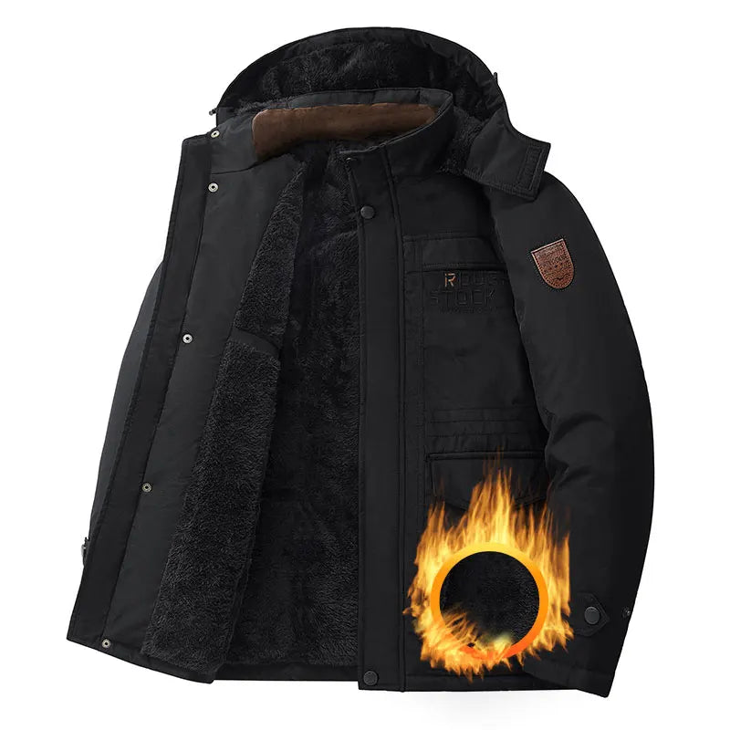 Thick Coat Winter/ Outdoor Running/ Sports/ Windproof/ Warm Fleece Hooded Cargo Jacket/ Men Removable Hood/ Thick, Warm Fleece Jacket