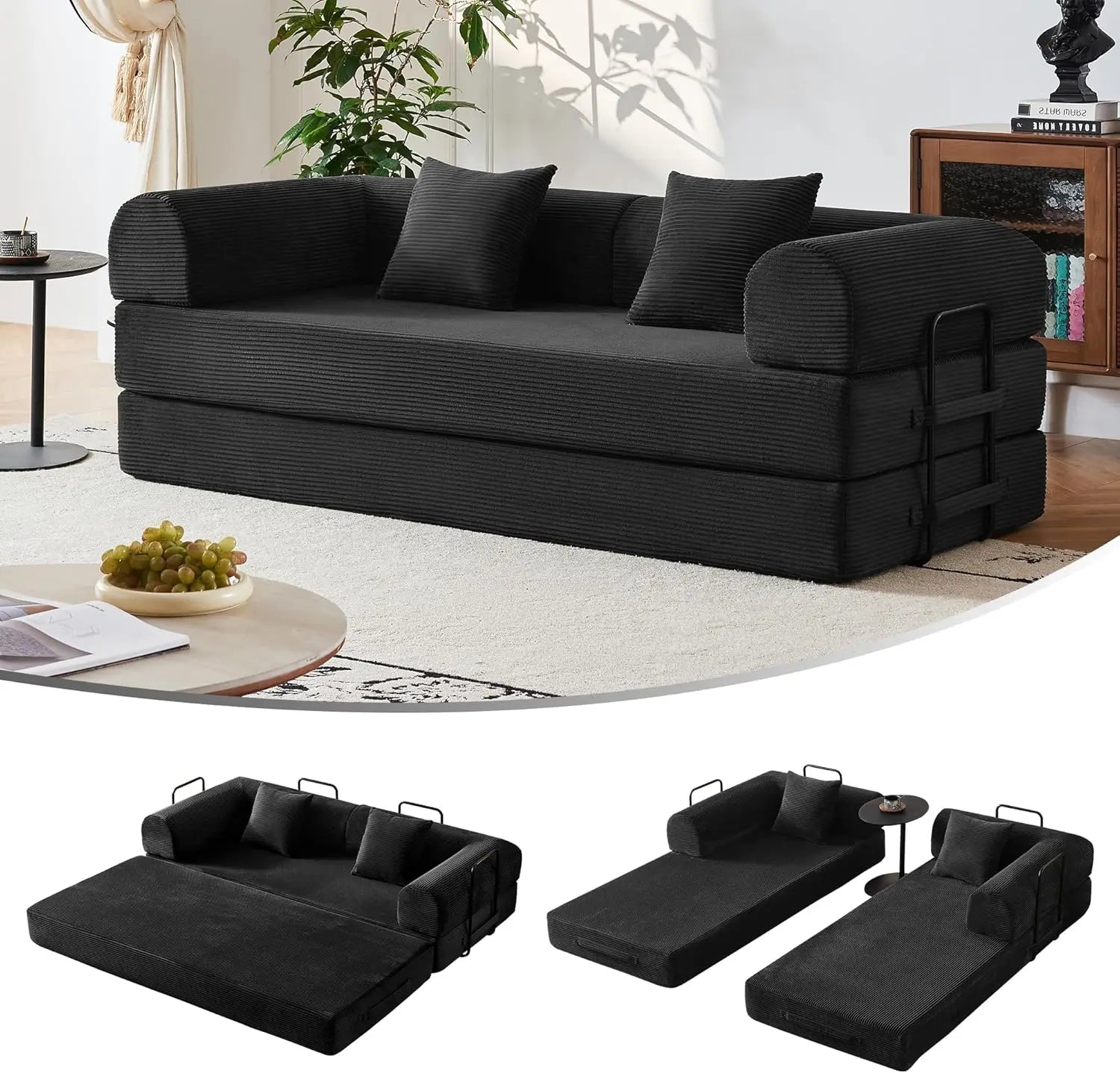 5-in-1 Convertible Sofa Bed | 79" Modular Sleeper with Fixed Frame & No Assembly | Boneless Compression & Pull Out Bed