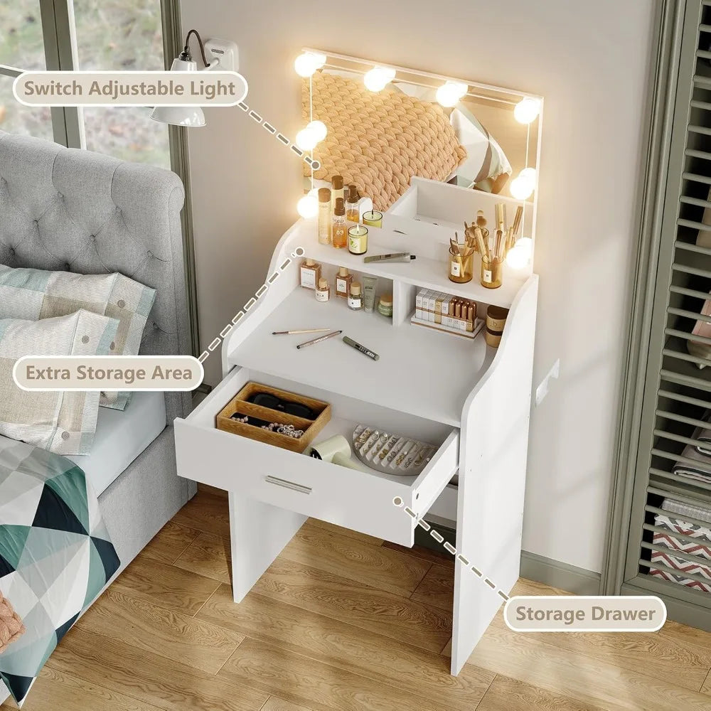 Illuminated Makeup Vanity Table with 23.6" Mirror, Storage, 3 Adjustable Light Modes