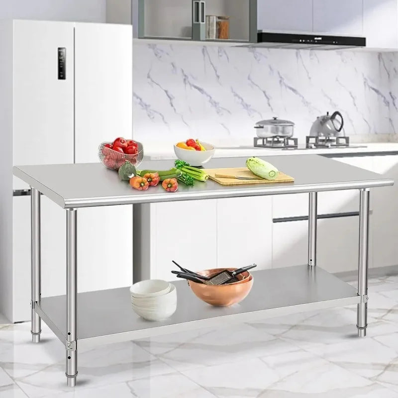 Commercial Grade 72 x 30 Stainless Steel Prep Table with Adjustable Shelf and Wheels