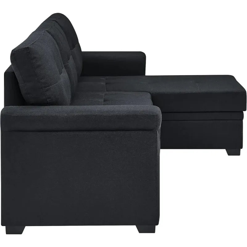 Modern 86" L-Shaped Sectional Sofa with Reversible Chaise, Storage, and Pull-Out Sleeper Bed for Living Rooms and Apartments