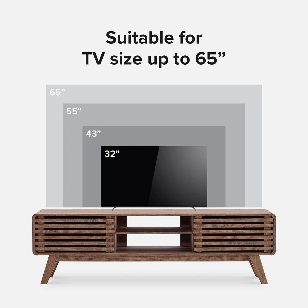 Mid-Century Modern TV Stand for 55-65" TVs - Farmhouse Storage Media Console, Living Room/Bedroom Credenza, Walnut 59"