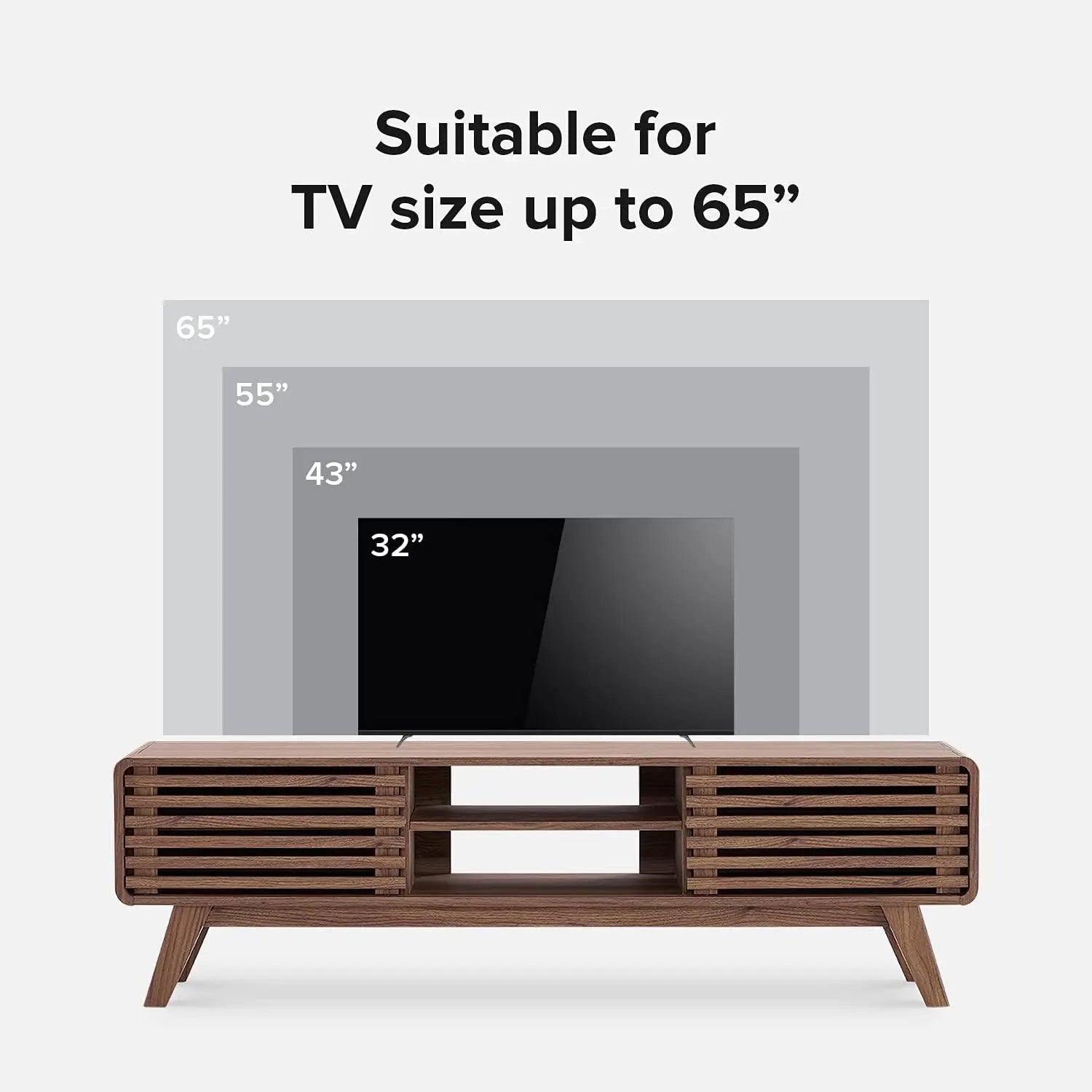 Mid-Century Modern TV Stand for 55-65" TVs - Farmhouse Storage Media Console, Living Room/Bedroom Credenza, Walnut 59"