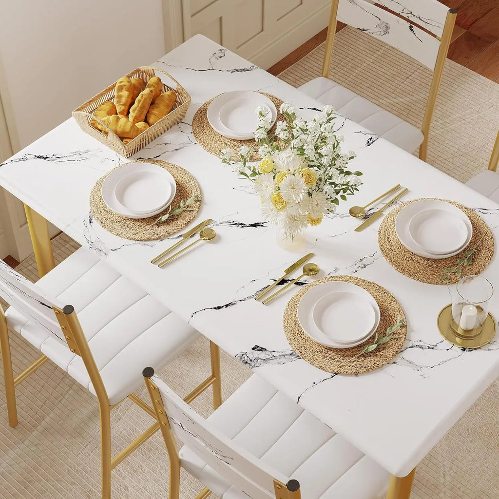Dining Table Set for 4, Wood Kitchen Table with Upholstered Chairs for Kitchen & Dining Room